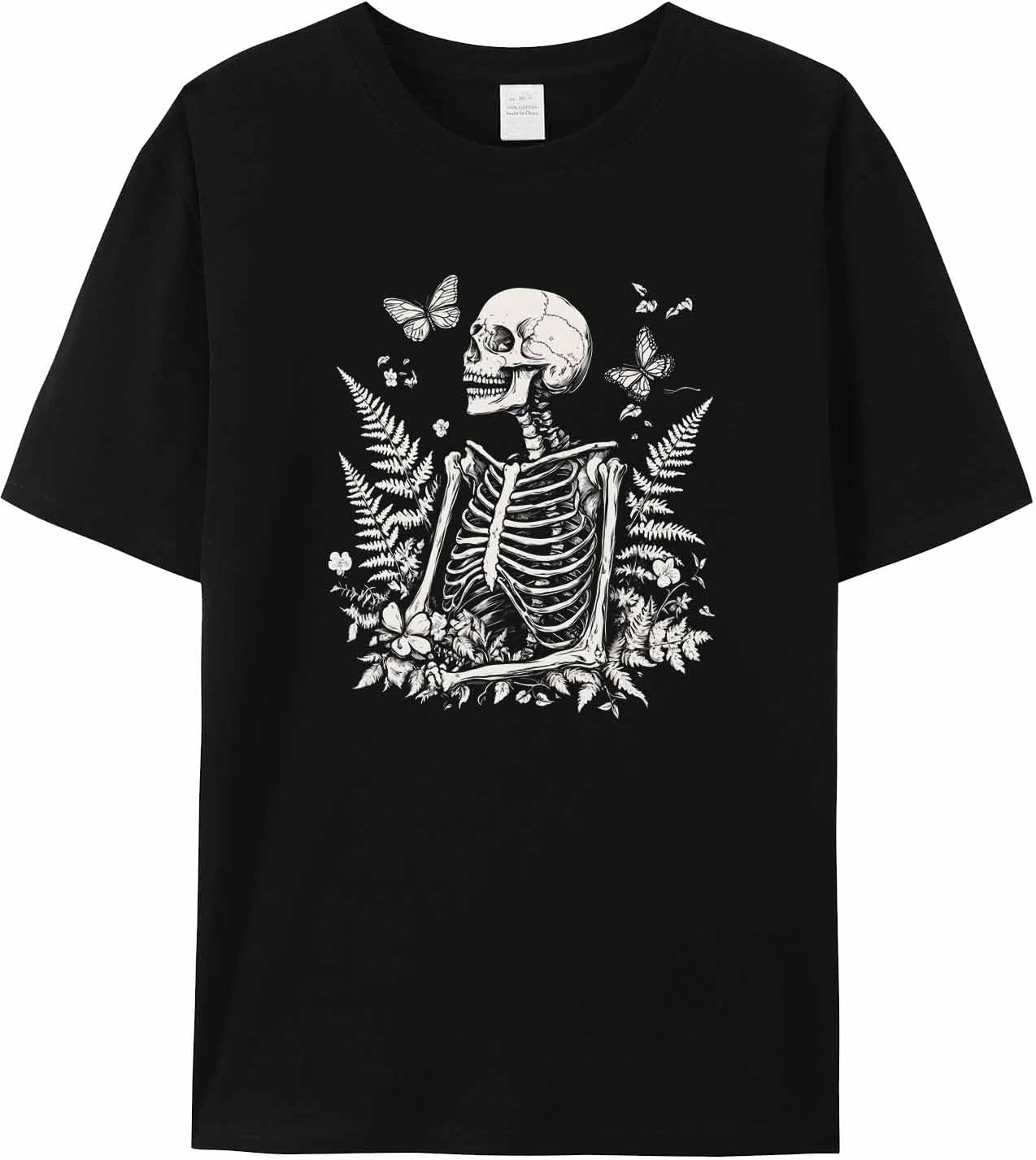 

T Shirts for Women Graphic Tees Vintage Skeleton Crew Neck Short Sleeve Shirts for Women Herb Butterfly Casual T-Shirt S разноцветный