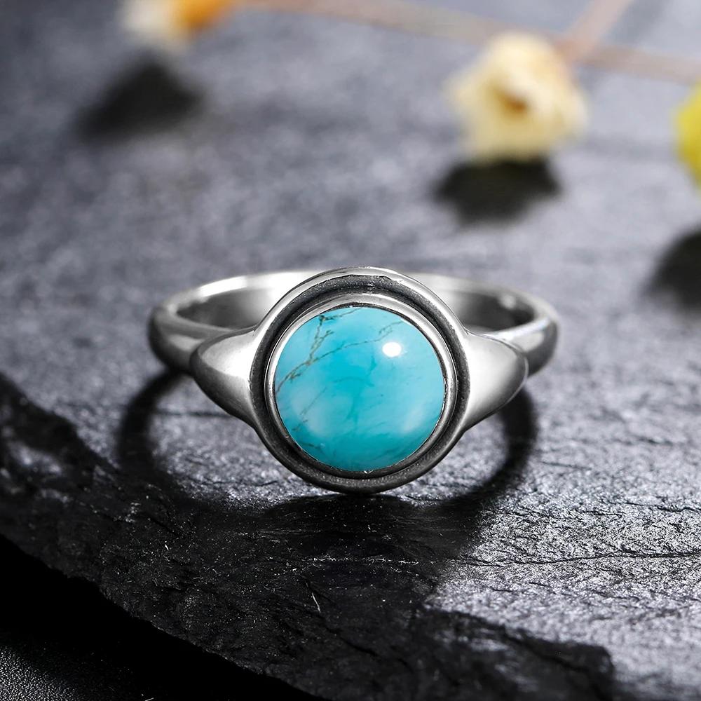 S Silver Ring for Women 8MM Oval Natural Moonstone Turquoise Laqbradorite Rhodochrosite Gift Party