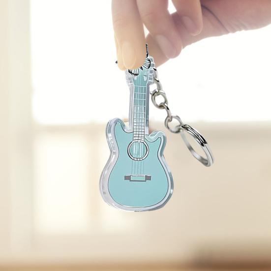 1/5Pcs Rose Guitar Keychain 2D Mini Guitar Charm Key Chain