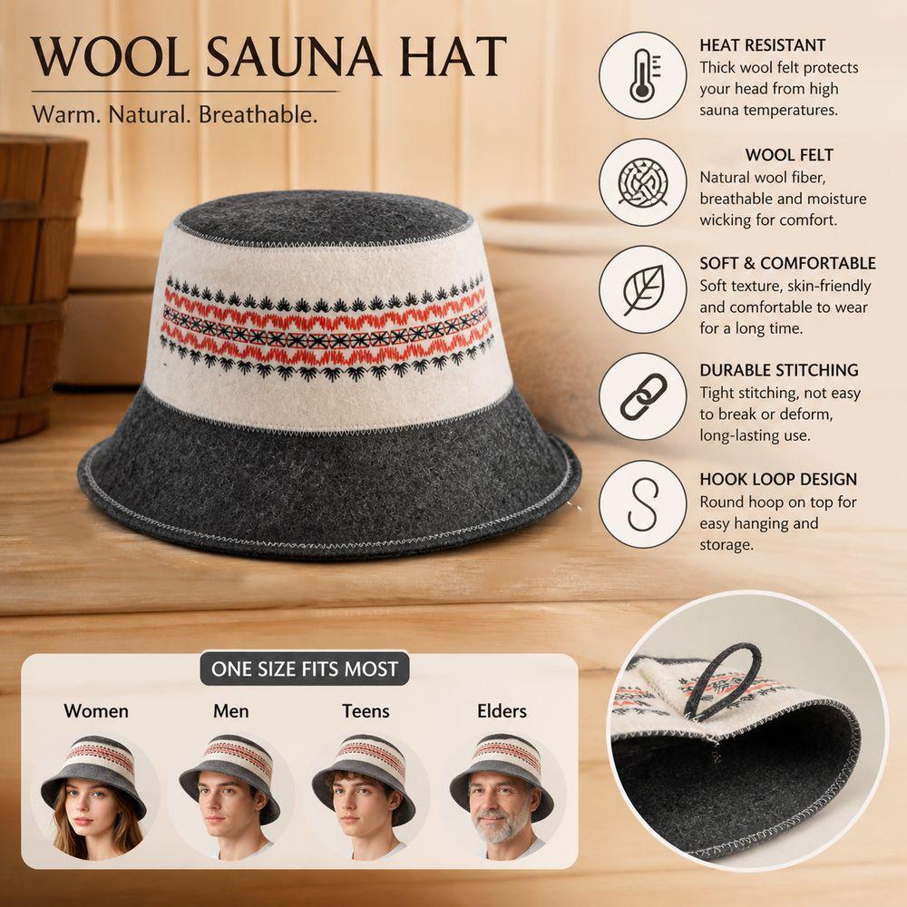 Embroidered Design Wool Felt Hat Wool Felt Material Banya Cap Heat Resistant Cap For Russian Sauna