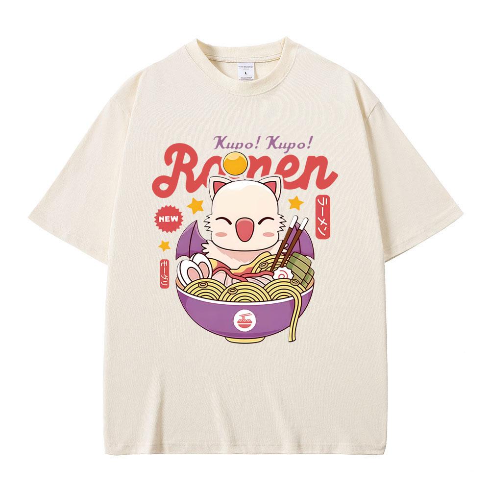 Game FINAL FANTASY XIV Merch Tshirt Funny Moogle Kupo Ramen Graphic Tshirts Men Women Casual Oversized Vintage Cotton Tshirts
