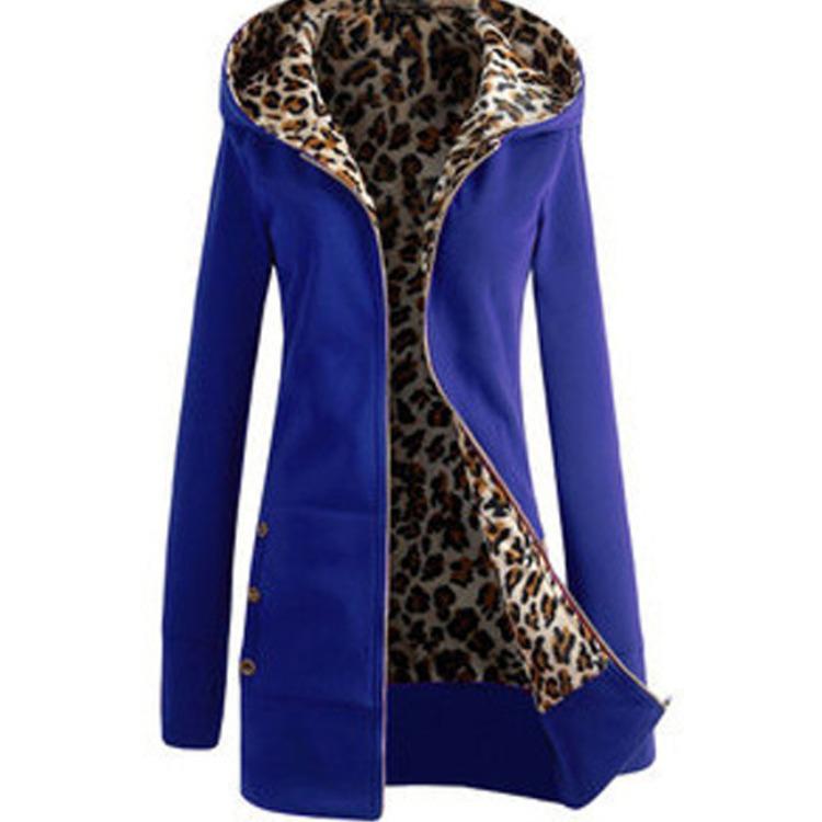 European American Plus Size Leopard Print Fleece-Lined Hooded Sweatshirt for Women, Winter Outerwear, Style 9101