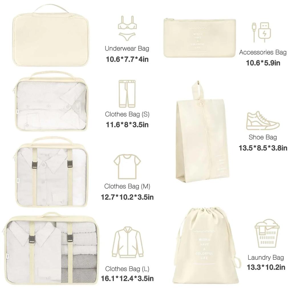 7 Stück Gepäck Koffer Organizer, mit Schuhbeutel, Kosmetiktasche, Reiseaccessoires-Taschen Hergestellt aus strapazierfähigem wasserdichtem Stoff