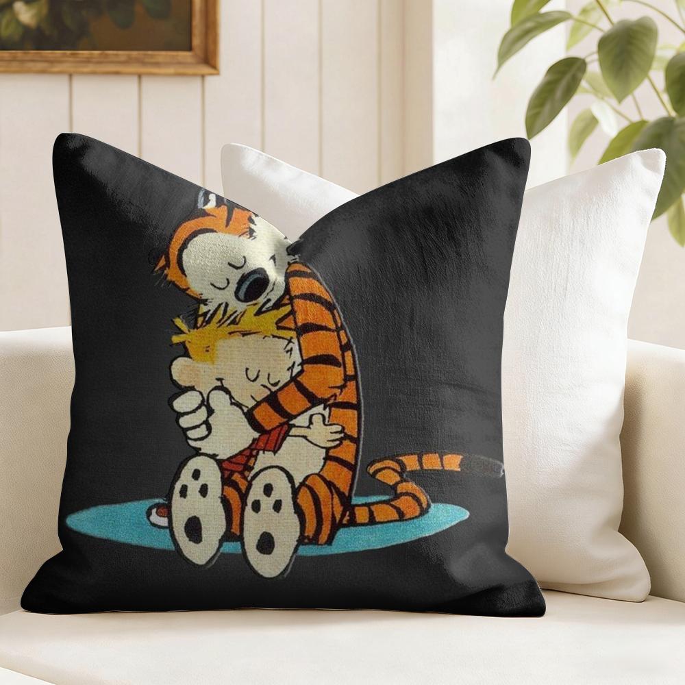 Comic CCalvin And HHobbes Cushion Cover Eco Linen Pillow Case DoubleSided Print Breathable Durable Zipper Home Decor Gift