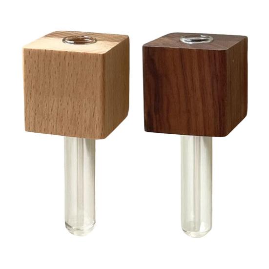 Wooden Refrigerator Magnet with Test Tube Mini Vase Flowers Plants Holder Fridge Magnet Home Office Kitchen Locker