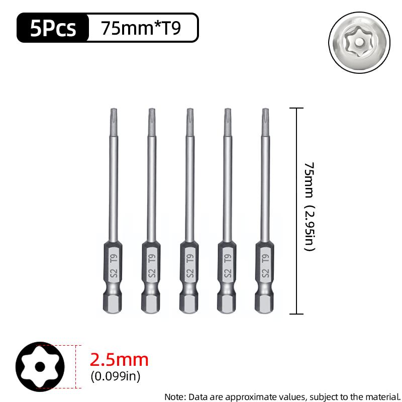 Μύτες Μαγνητικού Κατσαβιδιού Torx 75mm Ασφαλείας Αντιπαραβίασης Μύτη T6-T40 Κοίλη Κεφαλή Δαμασκηνιάς S2 1/4'' Εξάγωνο Χειρός Ηλεκτρικά Εργαλεία