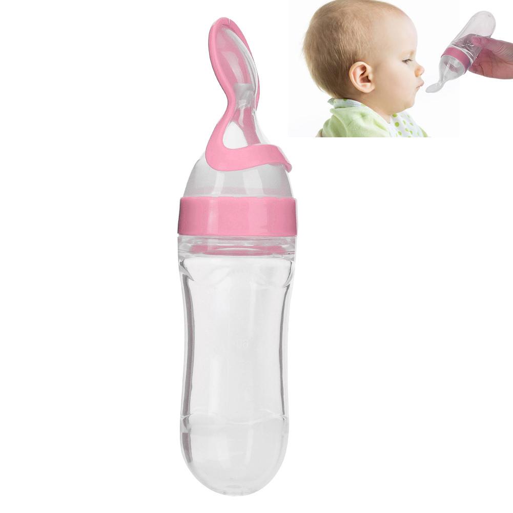 90ml Silicone Baby Toddler Feeding Bottle with Spoon   Food Cereal Squeeze Feeder