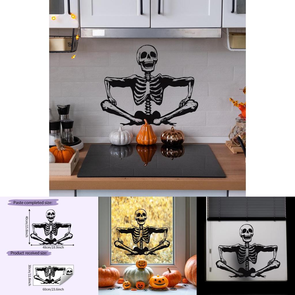 Halloween Lächelndes Skelett Wandaufkleber Mit Selbstklebendem PVC-Material Für Schlafzimmerdekoration