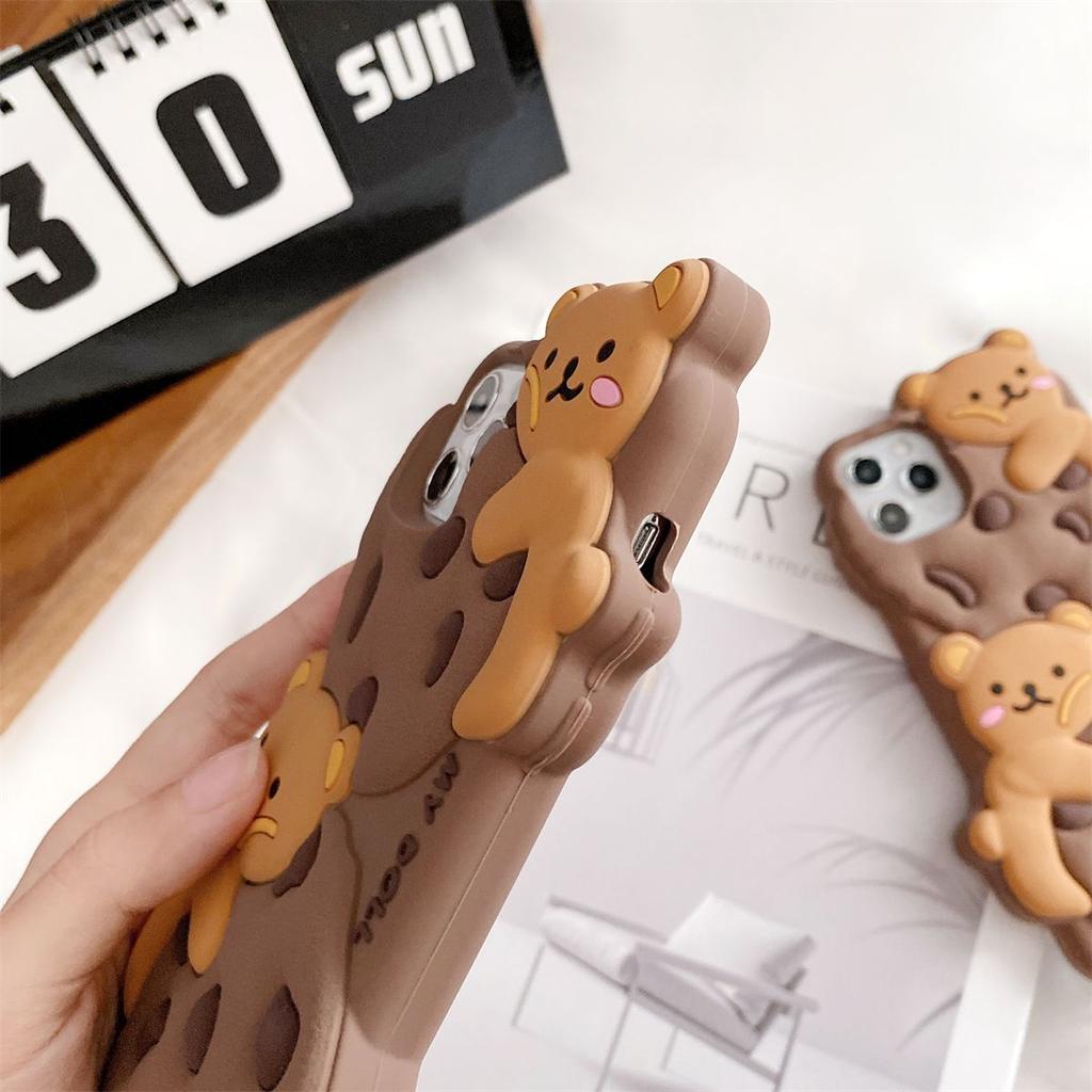 Cute Cartoon Cookie Bear Lanyard Phone Case For iPhone 17 16 15 14 Plus 13 12 11 Pro Max Shockproof Protective Cover