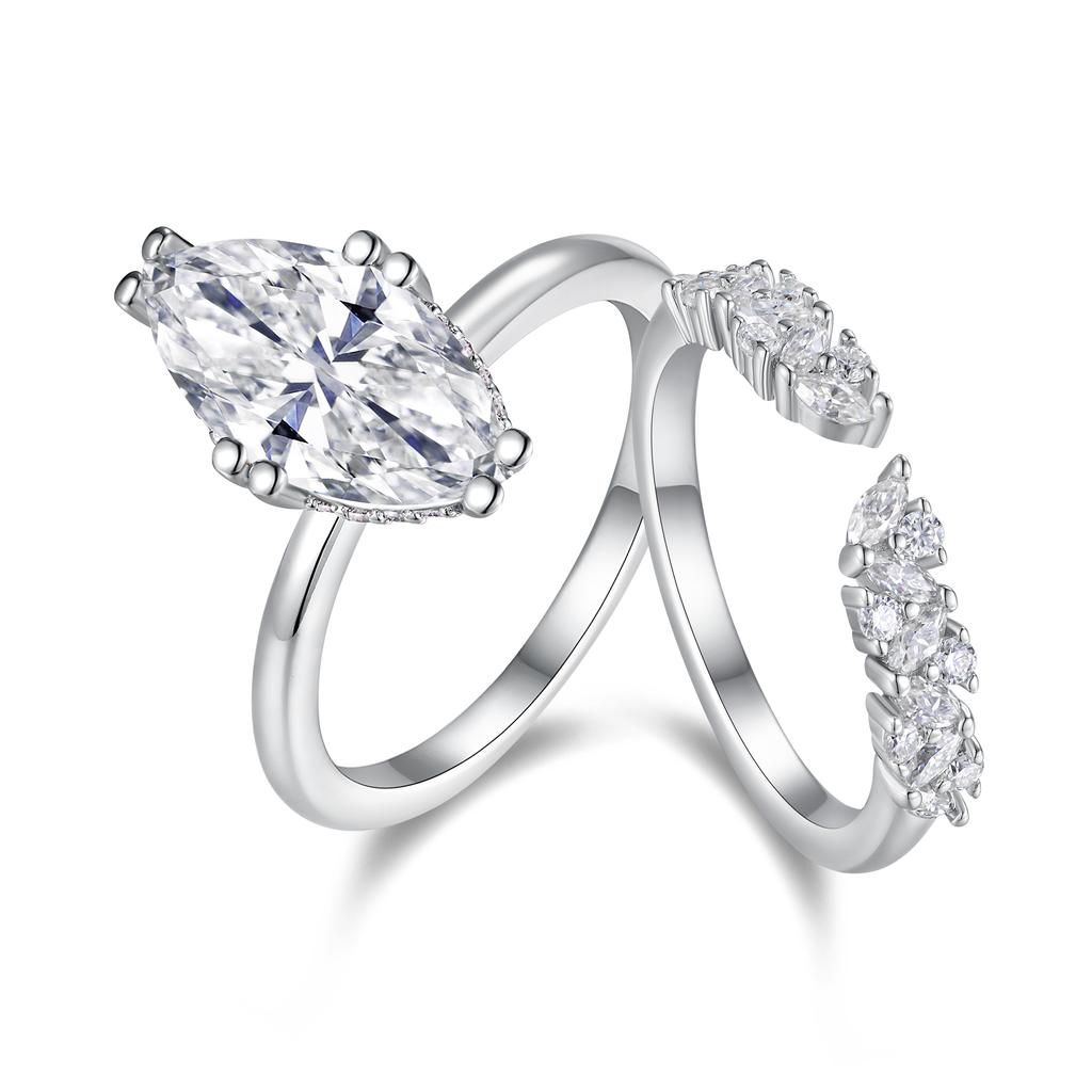 Large 3ct Marquise Moissanite Ring Sterling Silver Women Gemstone Set Rings Weddings Rings Jiuzuan Jewelry Luxury