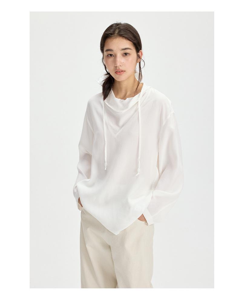 Love & Nancy Sonnet 2025: Tencel d'été coréen Manches longues Col drapé décontracté pour femmes