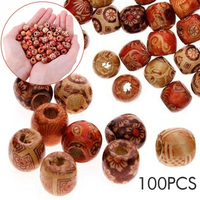 100 τμχ 10mm Ξύλινες χάντρες μεικτές μεγάλες τρύπες Κοσμήματα Γούρια Χειροτεχνία Κατασκευή DIY