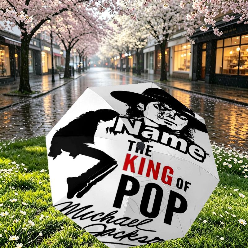 Custom Name Personalized Michael Jackson Print Umbrella, Auto Open Close, 8‑Rib Sturdy Frame, Commute Camping Hiking Use, Birthday Gift