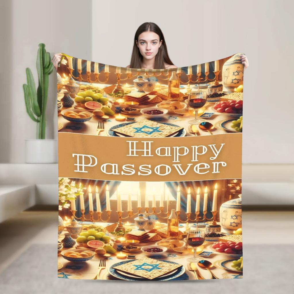Dark blue Jewish Passover Blanket Quality Warm Throw Blanket Autumn Travel Office Living Room Funny Bedspread