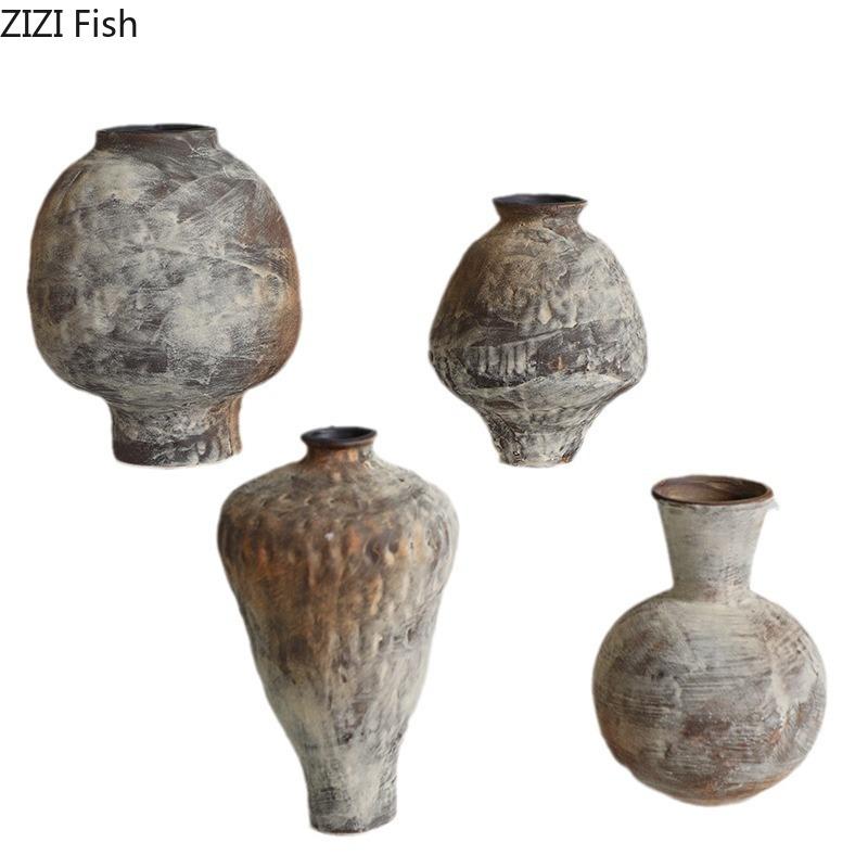 Wabi Sabi Style Retro Ceramic Vase Creative Plant Pot Table Decoration Flower Arrangement Floral Vases Room Aesthetic Decor