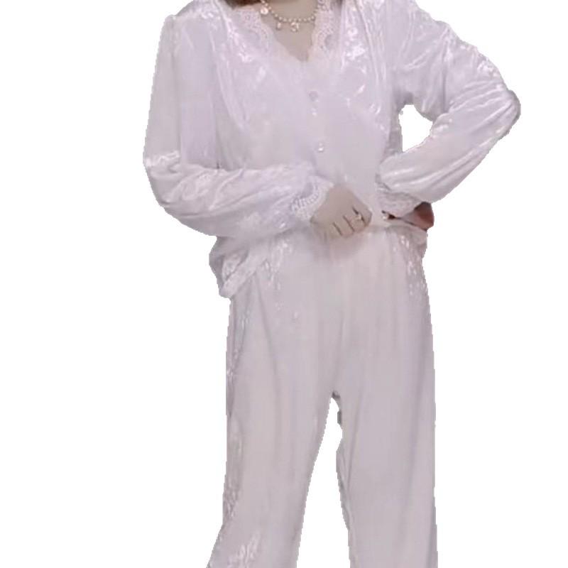 Women's Gold Velvet Pajama Set: Diamond Velvet Loose, Comfortable, and Stylish for Autumn and Winter