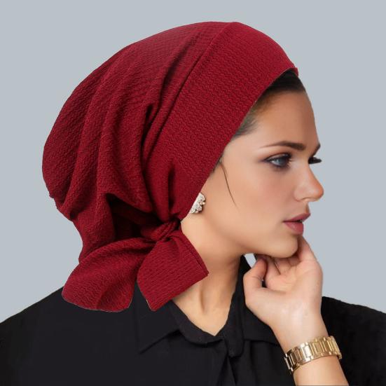 Turban Hat Lightweight Loose Fit Fully Cover Stretchy Knit Headscarf Pure Color
