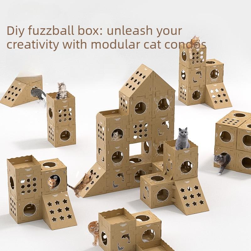 Corrugated Cardboard Cat Climbing Villa Multifunctional Scratching Board Wear-resistant Cat Tower Lightweight Large Game House