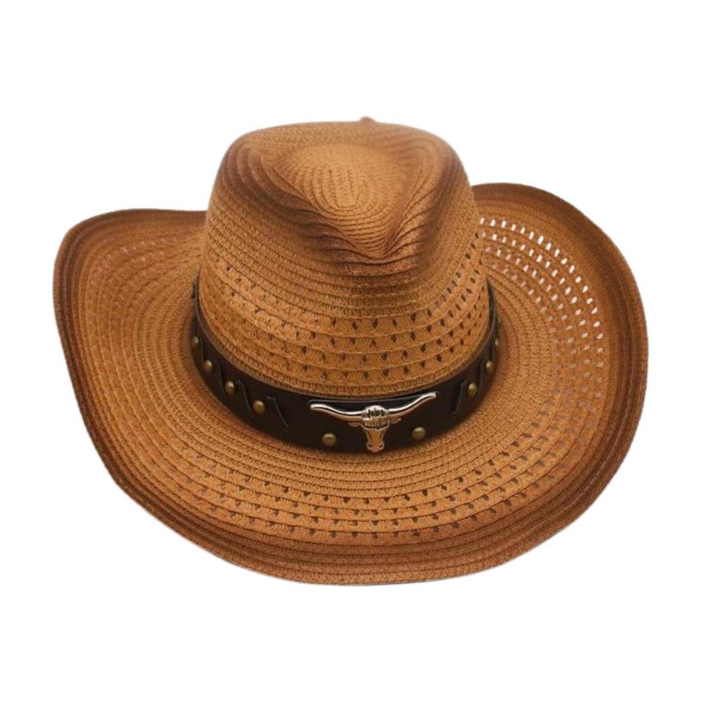 Western Cowboy Straw Hat Men And Women Ethnic Spring And Summer Travel Windproof Sunscreen Straw Hat