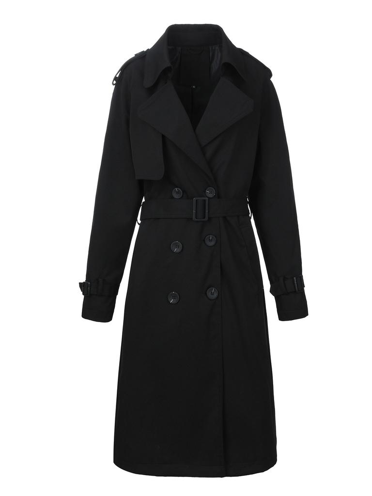 European and American classic lapel trench coat double-breasted + epaulettes decorative belt, crisp and elegant British style