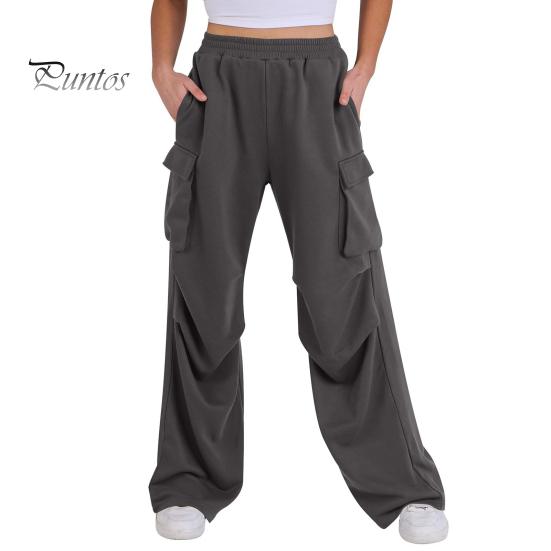 

Женские брюки-карго с эластичной талией, средней посадки, прямые, широкие, со множеством карманов, однотонные повседневные брюки для бега, свободные брюки для отдыха S темно-серого