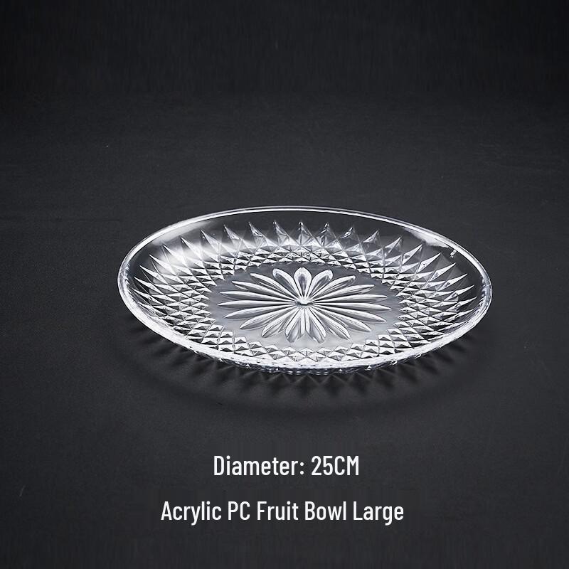 Bing Yue Crystal Pattern Transparent Plastic Fruit & Snack Plates, 25cm (10-Pack)