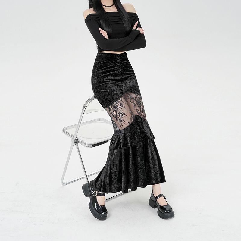 Elegant 2025 Black Velvet Mermaid Skirt for Women