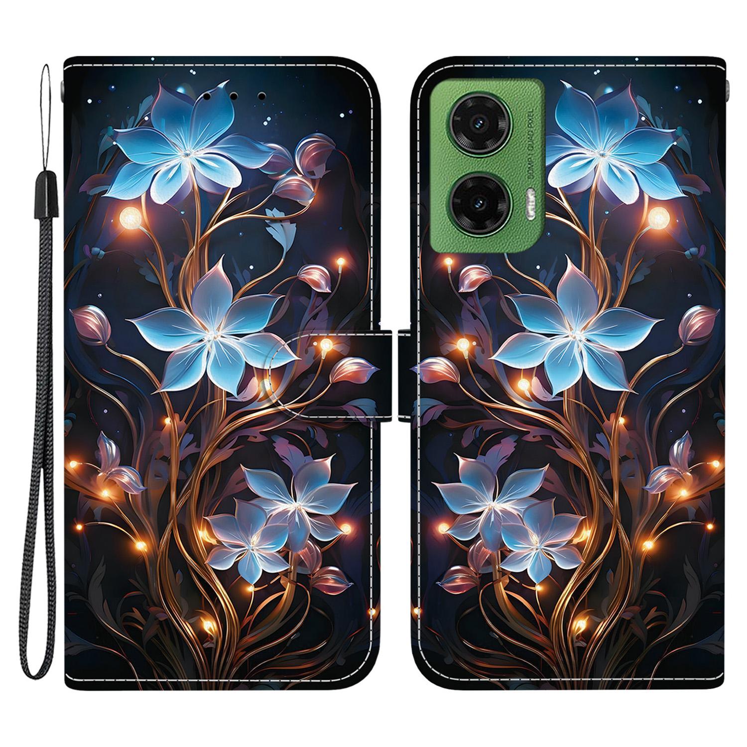 

For Motorola Moto G35 5G Case Pattern Printing Anti-Drop Leather Flip Wallet Phone Cover with Lanyard Small Lantern Flower