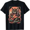 Japanese Samurai Cat Playing The Guitar T-Shirt 100% Cotton T Shirts Mens Womens Unisex
