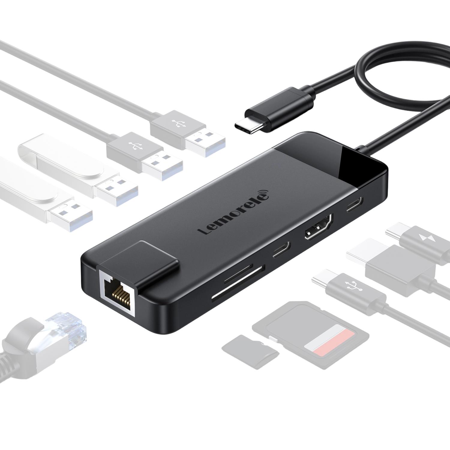 

LEMORELE TC93 USB-C Док-станція 10-в-1 Хаб-адаптер Багатопортова з HD / Ethernet / Зчитувачем карт / PD Зарядкою
