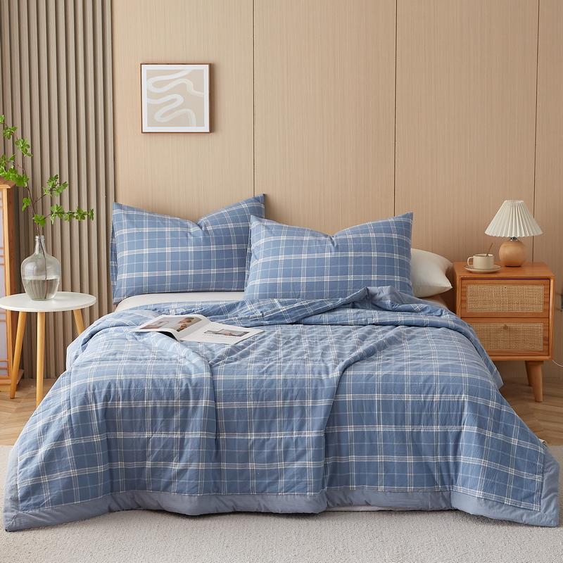 Simple Geometric Plaid Summer Quilt Japanese Style Soft Skin-friendly Air Conditioning Thin Quilt Bedroom Travel Throw Blanket