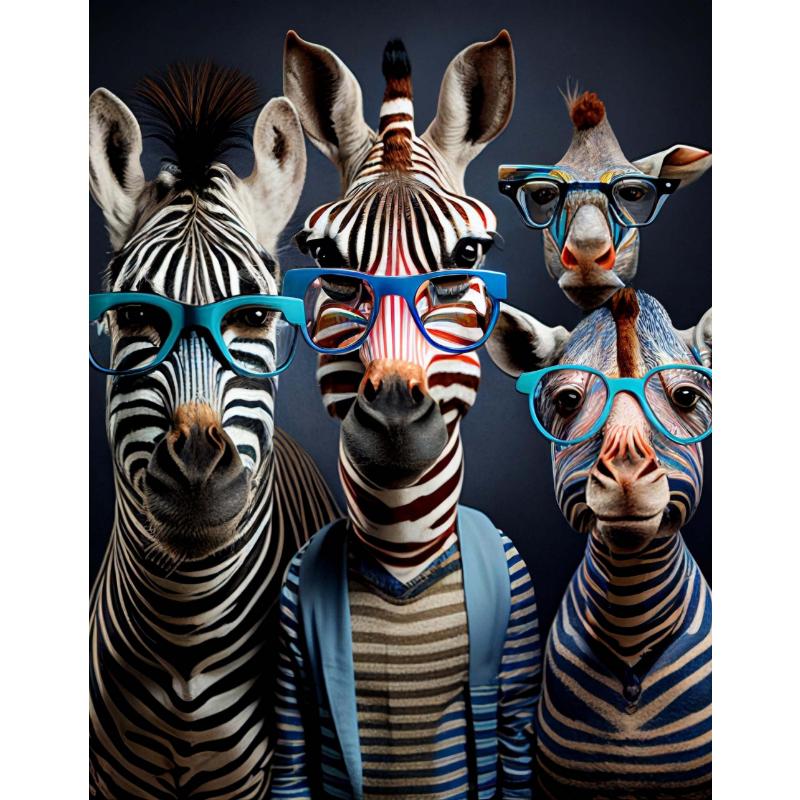 Lustige Zebras mit Brillen Leinwandposter Wandkunst Bilder Gestreifte Tiere Bilderdrucke Wandgemälde für Wohnzimmer Heimdeko