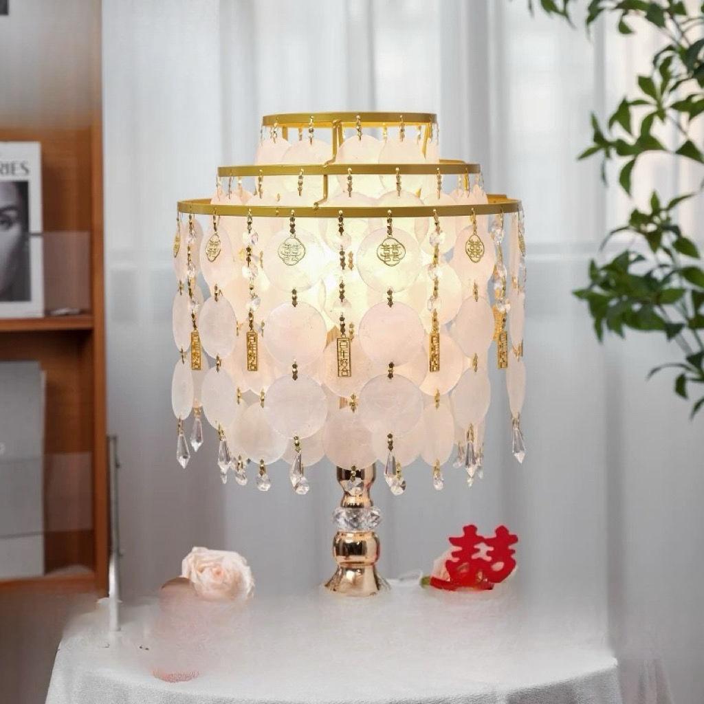 

Table Lamp Crystal Glass Bedside Lamp Home Table Lamp Lampshade with Round Stand Elegant Modern for Bedroom Living Room Decor tricolor light