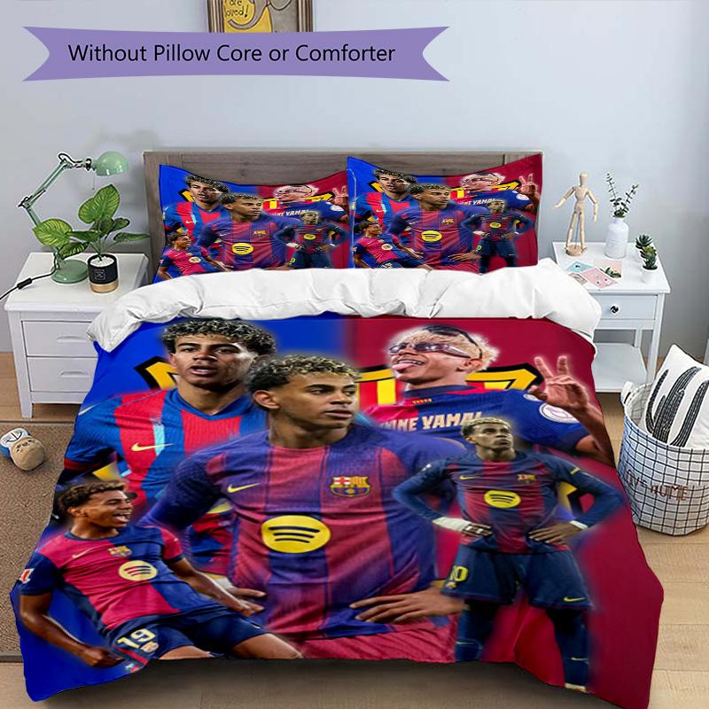 Lamine Yamal Barcelona Football Jersey Bedding Set,Comfort Bed Linen for Boys Room Decoration,Perfect Gift for Match Fans,Wrinkle Resistant Duvet Cove