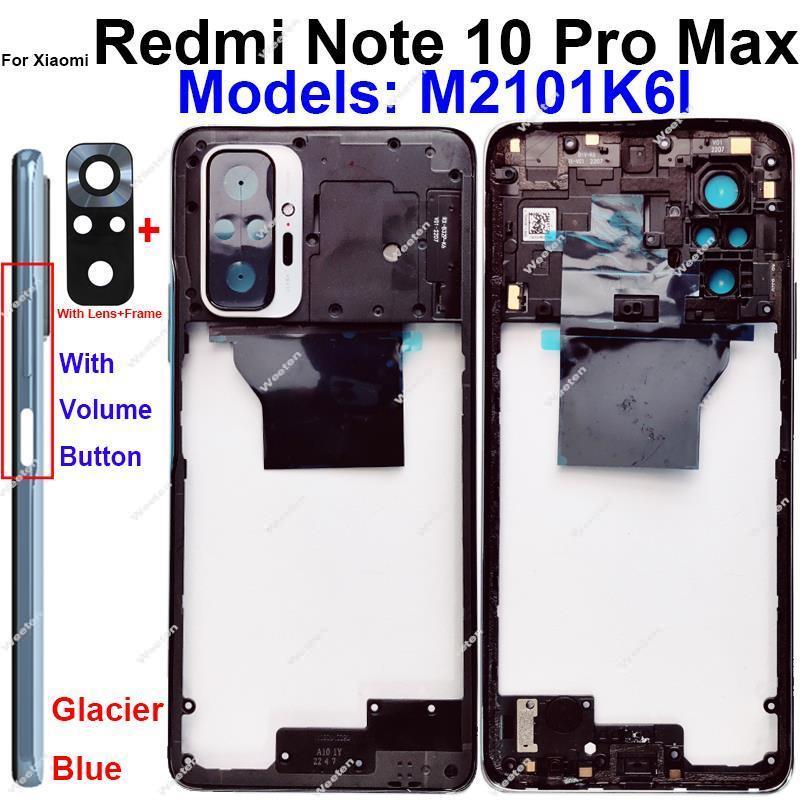 Middle Frame Housing For Xiaomi Redmi Note 10 Pro Note 10Pro Max Middle Frame Holder Cover Bezel with Side Key Parts