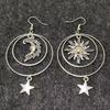 Vintage Silberne Tropfenohrringe mit Sonne, Mond und Stern für Damen, Boho-Kreis, Creolen, eleganter Schmuck