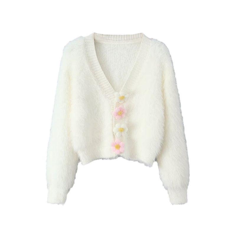 Kaslead New Arrival Women's Clothing Fashion Style Fashion Fastener Decoration Mohair Cardigan Sweater
