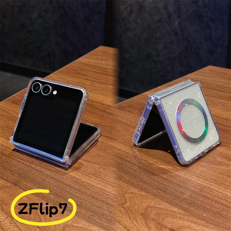 Applicable To Samsung Zflip7 Mobile Phone Case Star Magnetic Folding Screen Colorful Laser Gradient IMD Technology