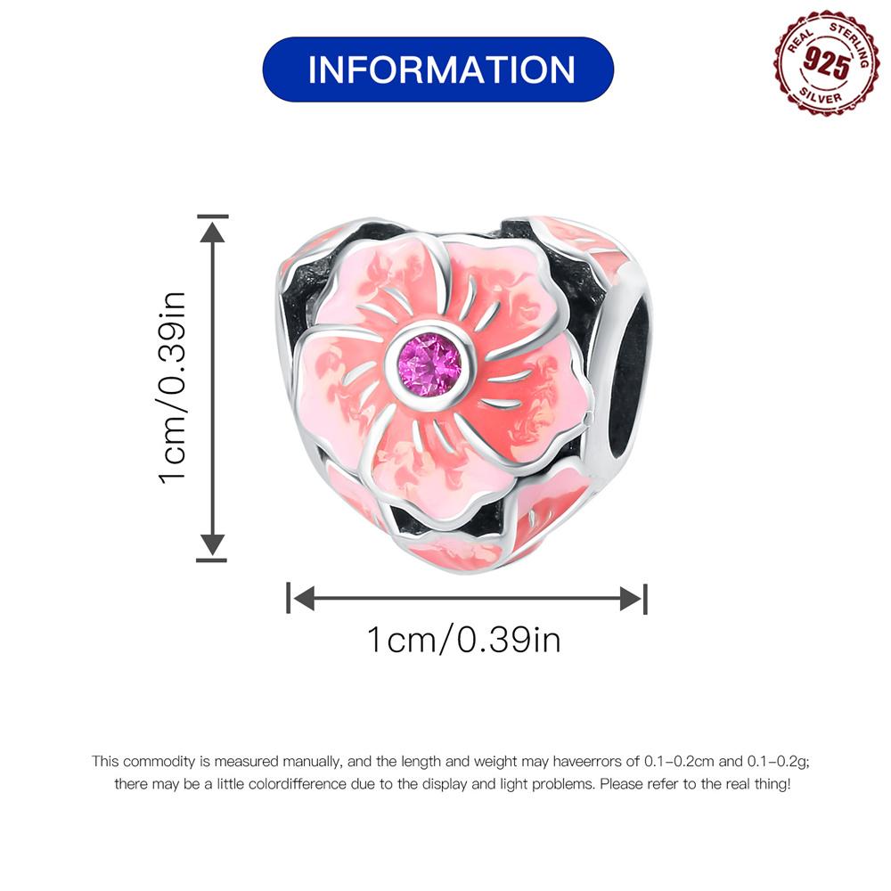 Beads Copper Charms Original Pink Heart Cherry Blossom Beads Fit Bracelet Jewelry Diy Women Fine Gift Accessory