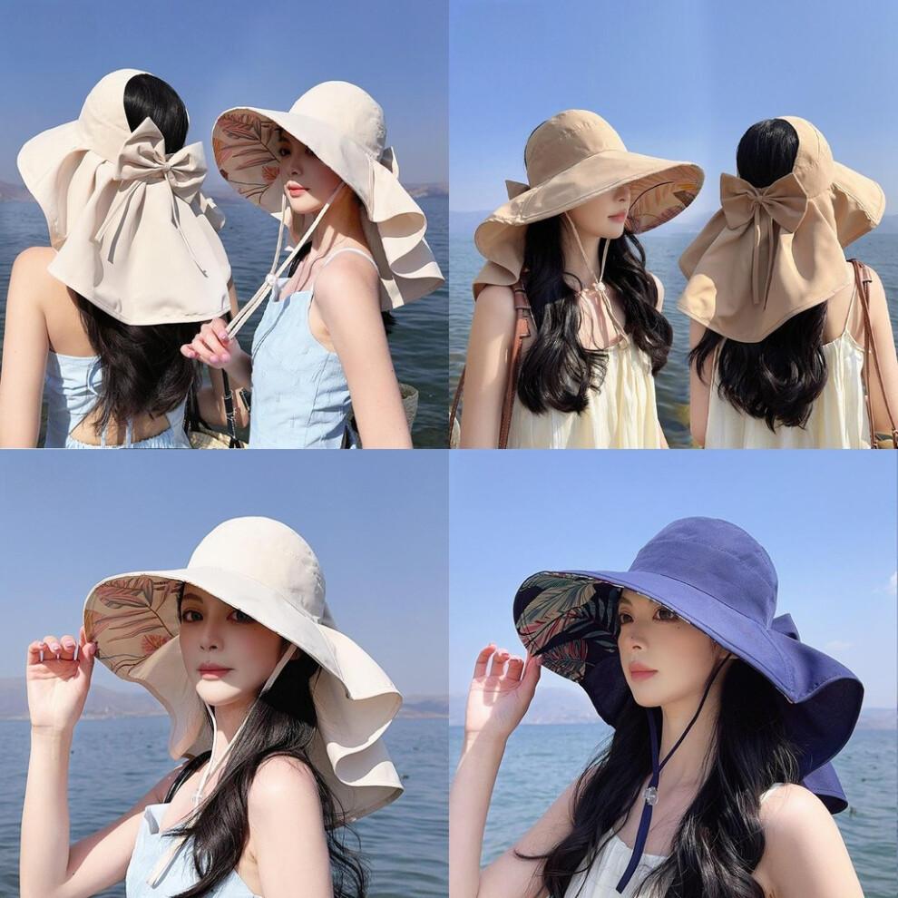 (Khaki)Summer Sun Hat Bow Decoration Outdoor Fashion Sunshade Leisure Hat Fishermans