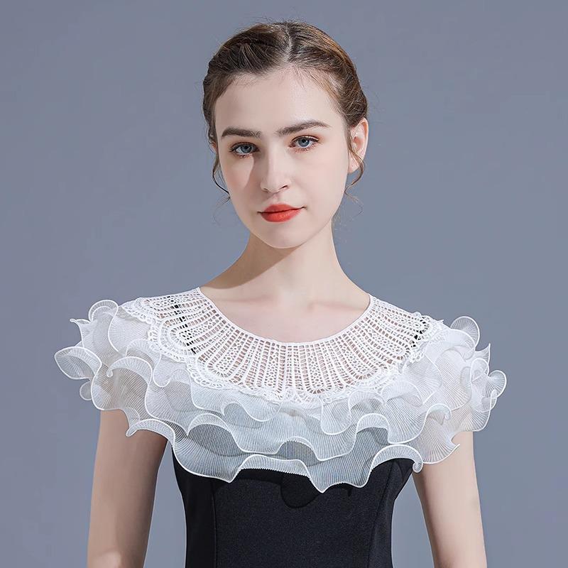 Fashion Ruffle Lace Shawl Fake Collar Creative Elegant Mesh Shrug Wraps Shawl Chiffon False Collar Top Summer Party Dress