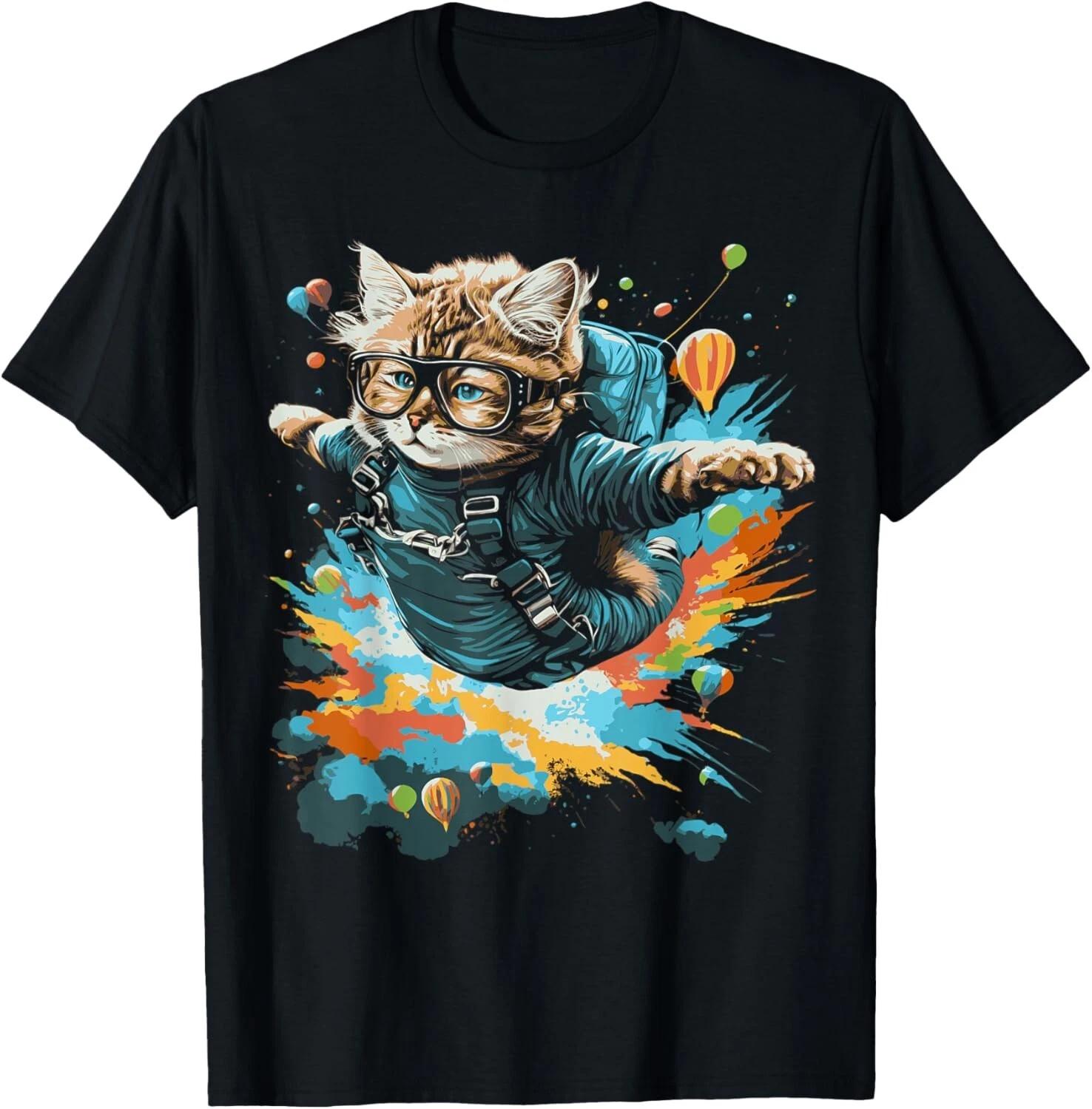 Cute Kitten Skydiving Parachute Cat Skydiver Gift Unisex T-Shirt S