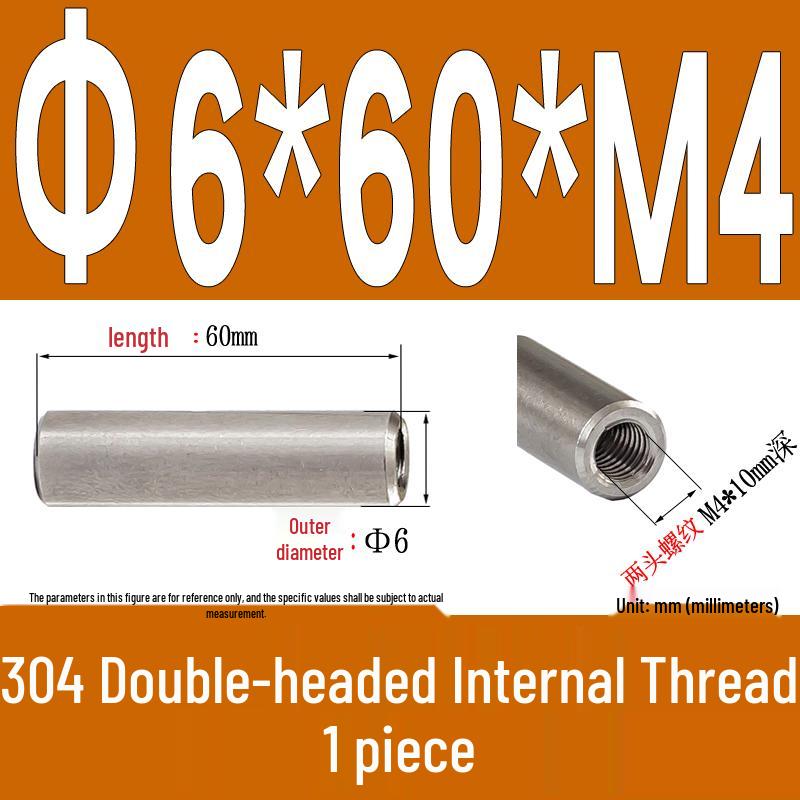 Stainless Steel 304 Double-Ended Threaded Cylindrical Guide Pin with Dual-End Holes