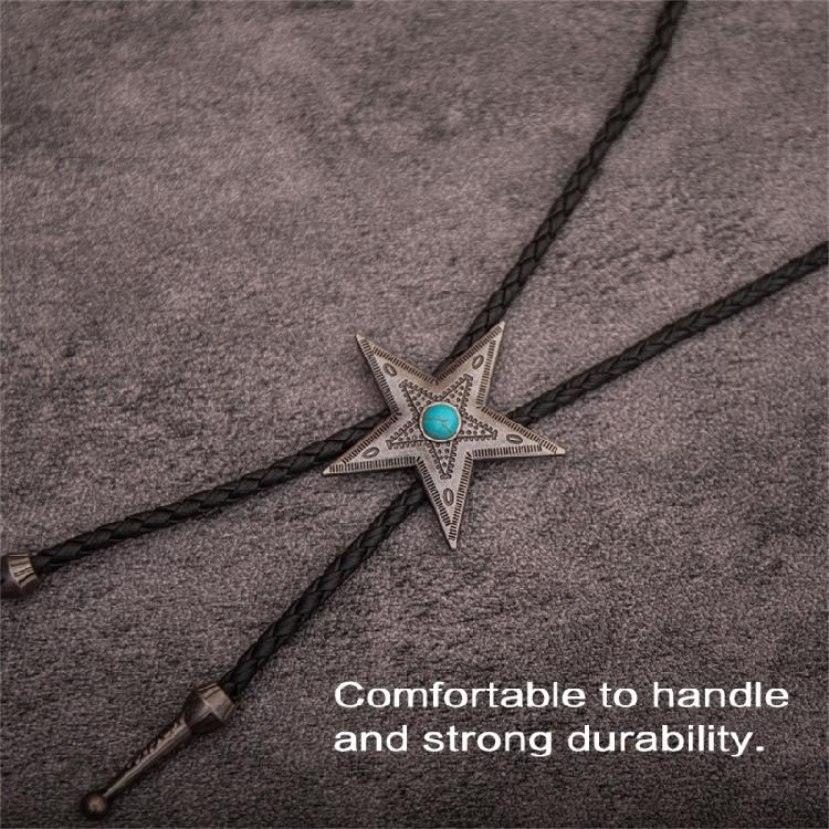 Classical Braided Leather Cord Bolo Tie with Metal Star Turquoises Pendant Western Vintage Necktie Shirt Collar Necklace