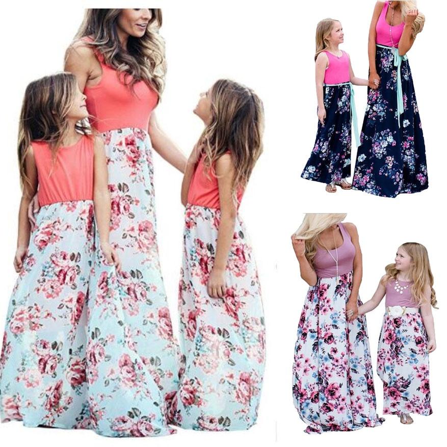 Elegant Floral Holiday Maxi Dress Family Matching For Mom And Daughter