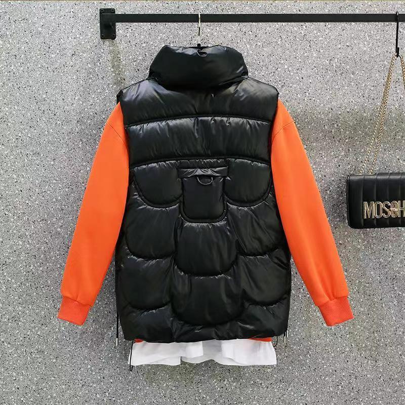 Damen Cropped Puffer Baumwollweste mit lockerer gepolsterter Kapuze Solides Oberteil