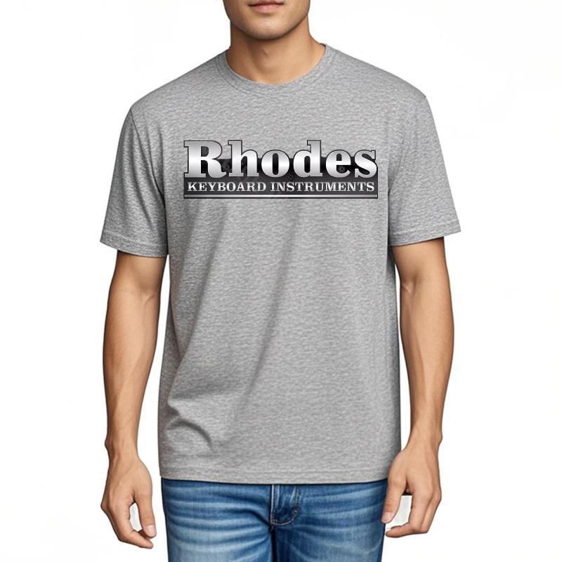 Rock T-Shirt Bequemes Freizeit-T-Shirt Rhodes Keyboard Instrument Unisex Auf Schwarz Rundhals Klassisches T-Shirt Cooles Minimalistisches T-Shirt Rundhals