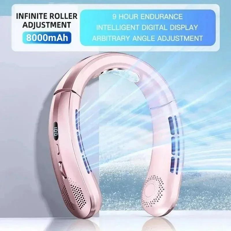 Ventilatore Elettrico Portatile da Collo 8000mAh Senza Pale Mini Ricaricabile Silenzioso Display Digitale LED Raffreddatore d'Aria per Esterno