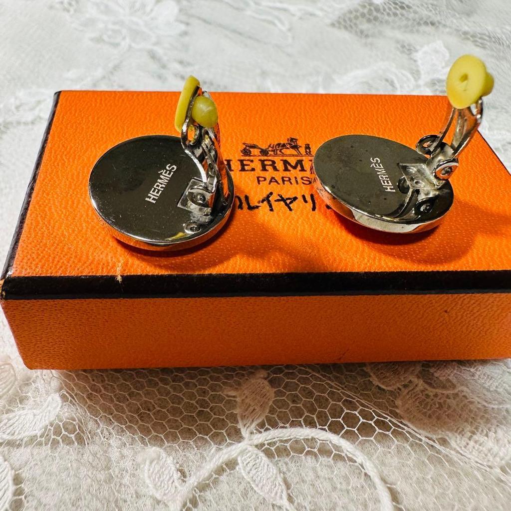 Used Hermes Eclipse Metal Orange Clip-on Earrings Accessory