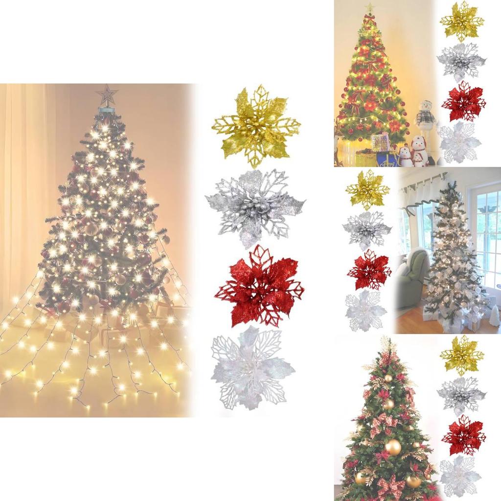 Festive Red And White Artificial Christmas Flowers For Diy Wreaths And Ornaments